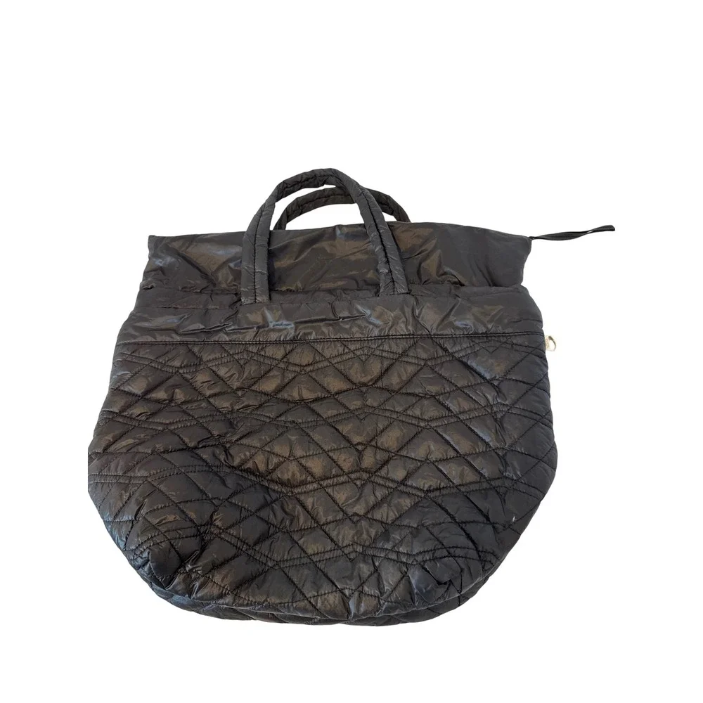 Dolce Vita Collection Black Quilted Puffer Tote Bag Gold Hardware